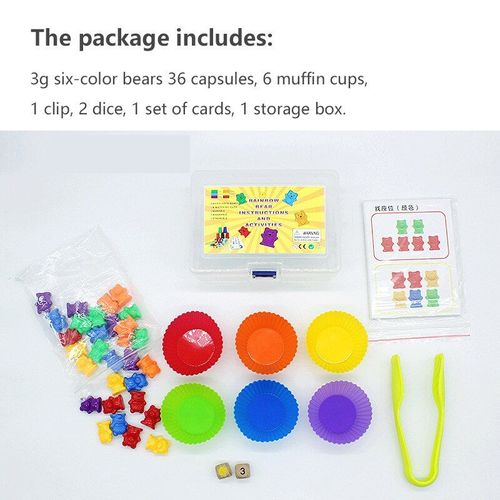 Boîte Arc-En-Ciel Avec Tasses À Empiler Et Oursons À Compter Pour Enfant, Jouet Coloré, Avec Poids, Sensoriels, Pour Bébé, Éducatif, Montessori,