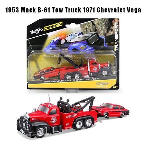 Camion De Remorquage 1953 Mack B-61, Chevrolet Vega Design Elite, Transport, Modèle De Voiture Moulé Sous Pression, Jouet Cadeau, Tendance 1971, 1:64