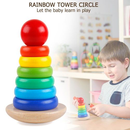 Jeu De Construction En Bois Pour Bébé, Tour Ronde Colorée En Arc-En-Ciel, Jouets De Couleur Jenga, Tour Pliante