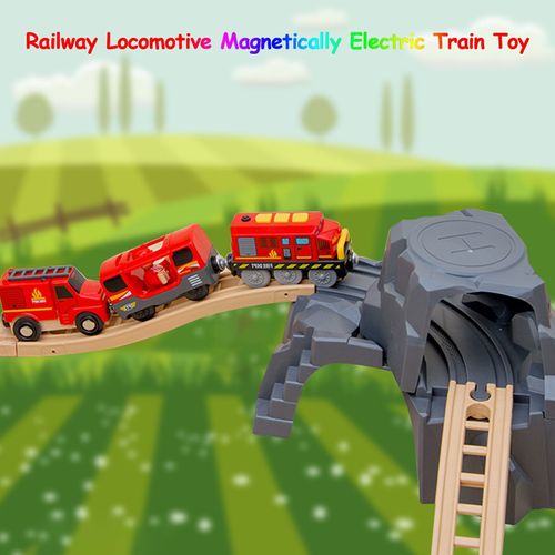 Locomotive De Chemin De Fer Électrique Magnétique, Jouet De Train En Alliage, Camion De Pompiers Compatible Avec Piste En Bois, Cadeau De Noël Pour Enfants