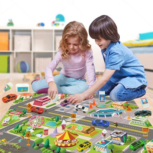 Tapis De Jeu En Alliage Pour Voiture De Course Et Ville, Pour Enfants, Pour Parking Éducatif Avec Panneaux De Signalisation, Ensemble De Jouets