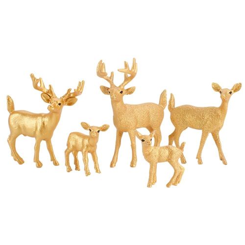 Ensemble De 6 Petits Animaux De La Forêt, Décor De Cerf À Queue Blanche, En Pvc, Miniature Et Réaliste, Modèle De Cerf Doré F