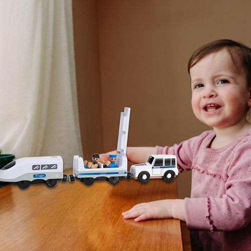 Ensemble De Locomotive Magnétique Et De Train Électrique Pour Enfants, Jouet En Alliage Compatible Avec Les Pistes En Bois Brio