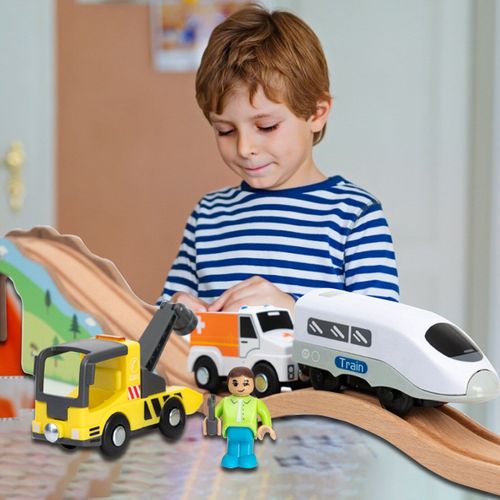 Jouets De Piste Magnétique Pour Enfants, Locomotive Électrique, Train, Voiture De Sauvetage, Compatible Avec Piste En Bois, Jouets Pour Enfants