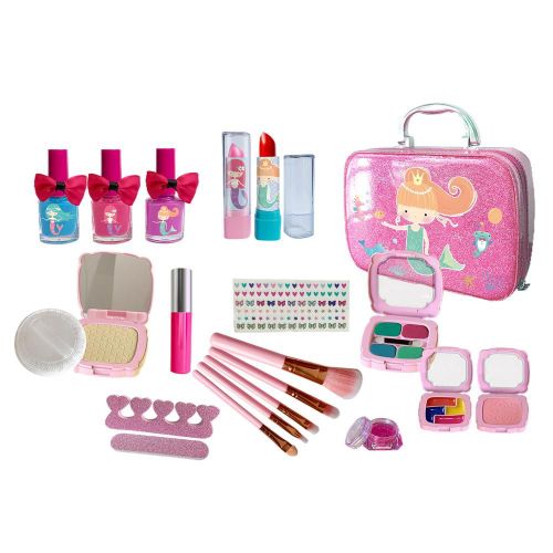 Kit De Maquillage Pour Enfants, Ensemble De Cosmétiques Lavable Avec Sac À Cosmétiques Pour Filles De 3 À 12 Ans, Robe De Jeu, Cadeau Pour Filles, 24 Pièces