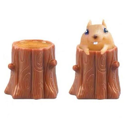 Tasse D'Écureuil À Presser En Caoutchouc, Jouet Pour Enfants, Décompression Maléfique, Bûche De Chêne, Porte-Stylo Télescopique Miniature, Cadeau De Jeu