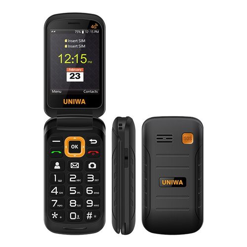 UNIWA V909T 2,8 pouces double carte 4G téléphone mobile à double écran avec base de chargement Noir