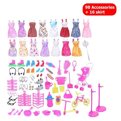 Vêtements Et Chaussures De Poupée Barbie, 114 Pièces, Sac À Main, Tenue De Vélo, Collier, Bijoux, Accessoires Pour Maison De Poupée, Cadeau D'Anniversaire Pour Enfants