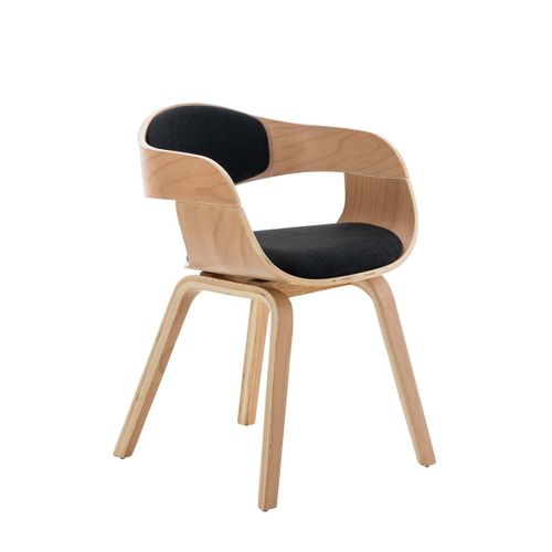 Chaise De Bureau Sans Roulettes Visiteur En Tissu Et Bois Design Retro Et Confort Maximal Naturel Et Noir Bur10537
