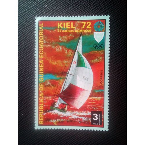 Timbre Guinee Equatorial Yt 22 C Jeux Olympiques D'été , Munich : Événements À Kiel . Voile 1972 ( 321205 )