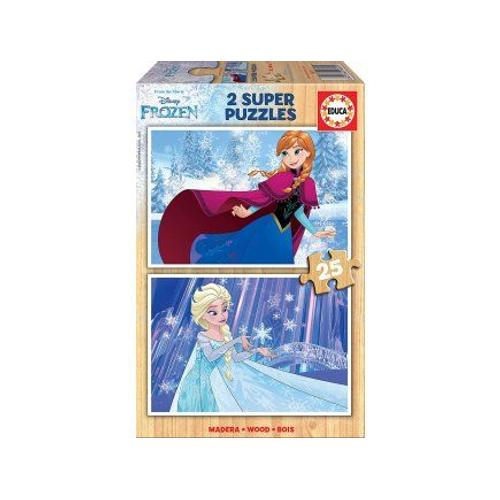 Coffret 2 Puzzles Enfant En Bois Reine Des Neiges La Magie D'elsa Et Anna Dans La Foret 25 Pieces - Disney