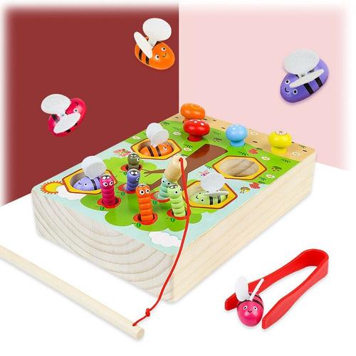 Jouets Éducatifs Multifonctionnels En Bois Pour Bébés, Clip De Pêche, Cueillette De Champignons D'abeille, Jeu D'entraînement, Jouets Éducatifs Pour Tout-Petits, Cadeaux Pour Enfants