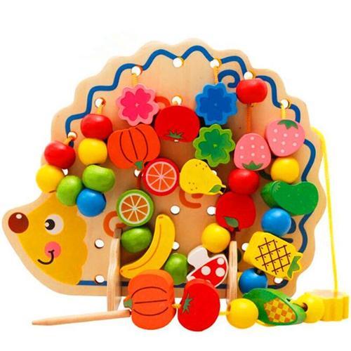 Jouets Montessori Pour Enfants, Puzzle En Bois, 82 Pièces, Perles De Fruits Hérisson, Exercice Pratique