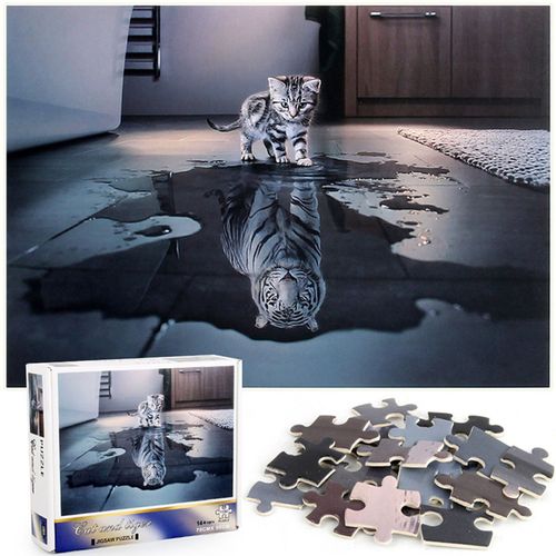 Puzzle En Papier Épais, 1000 Pièces, Tigre Blanc En C¿Ur Chaton, Pièces De Forme Unique, Bricolage, Puzzles Éducatifs Pour Adultes Et Enfants, Cadeau Pour Enfants