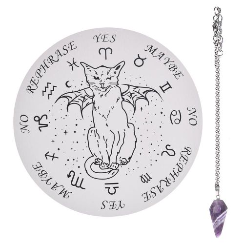 Planche De Divination En Bois De 25cm, Pendule Chat Noir, Planche De Divination En Cristal, Pendule De Radiesthésie, Collier, Accessoires De Divination, Ornements