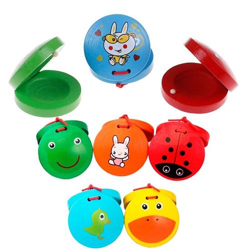 Nouveau Jouet De Castagnettes En Bois De Dessin Animé Pour Enfants, Instrument De Percussion Musicale, Cadeau De Noël, Couleur Aléatoire