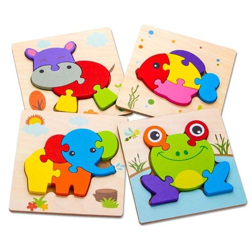 Puzzle 3d En Bois, 4 Pièces, Dessins Animés, Épais, Pour Enfants, Bébé, Apprentissage Précoce, Jouets Éducatifs Montessori