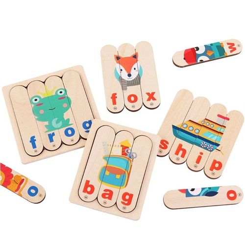 Jeu D'Assortiment De Mots Anglais Pour Bébés, Puzzle En Bois, Motifs D'Animaux, Dessins Animés, Blocs, Jouets Éducatifs Pour Enfants, Apprentissage Précoce