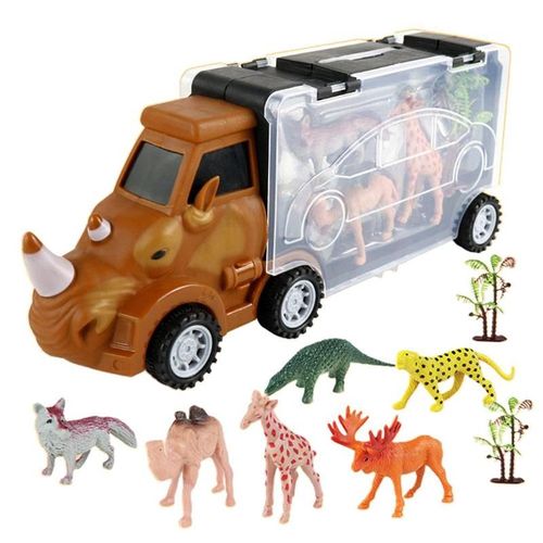 Camion De Transport De Dinosaures, 9 Pièces, Jouet Jurassic Parc Forêt Animal Dinosaure Modèle De Stockage Voiture Inertielle Ensemble Jouet Bricolage Cadeau Pour Enfants