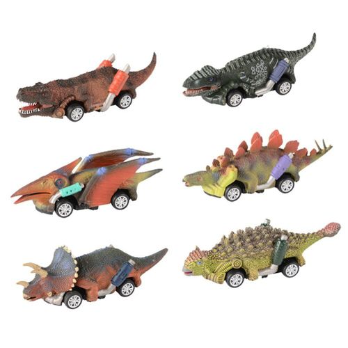 Ensemble De Jouets De Voiture De Dinosaure, 6 Pièces, Simulation De Dinosaure, Voiture À Tirer, Cadeau D'anniversaire Pour Garçon Et Fille