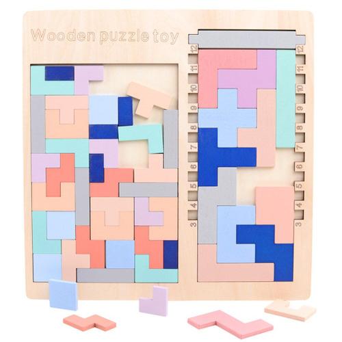 Puzzle Tetris En Bois 3 En 1, Jouet Éducatif Pour Enfants