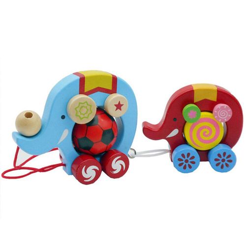 Chariot En Bois Éléphant Dessin Animé Créatif, Jouet Pour Enfants, Apprentissage Précoce, Puzzle De Marche