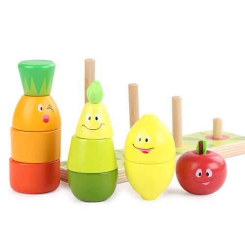 Blocs De Construction En Bois, Dessin Animé, Tour De Pile De Fruits, Jouet D'éveil Pour Bébé, Jouets Éducatifs, Cadeaux Pour Enfants