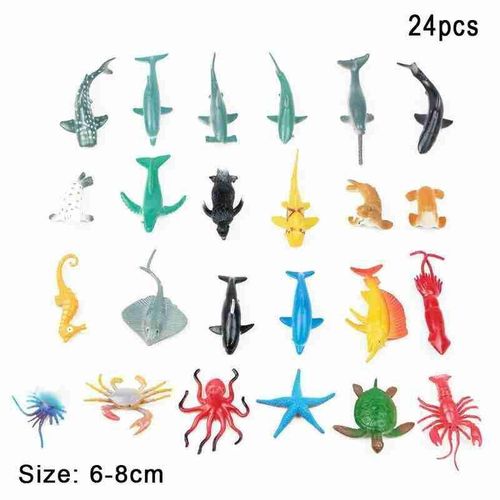24 Mini Animaux Marins, Modèle De Simulation, Monde Sous-Marin, Dauphin, Homard, Requin, Crabe, Jouets Éducatifs Pour Enfants