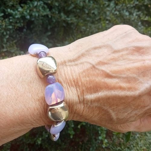 Bracelet Perles De Verre Et Laiton