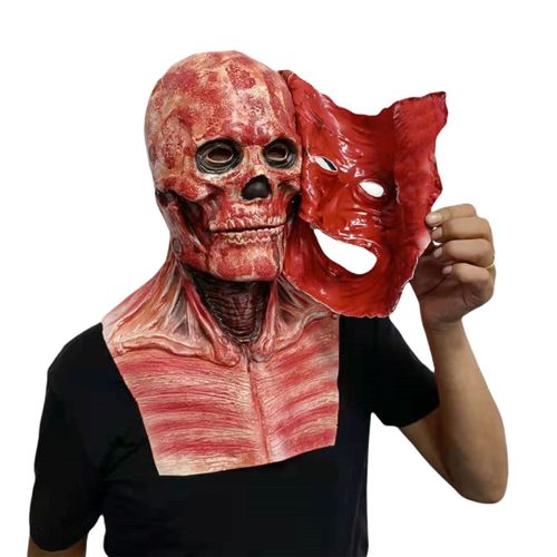 Masque De Tête De Crâne Sanglant Pour Adultes, Masque D'horreur, Double Couche, Déchiré, Masque De Cosplay Pour Fête D'halloween, Accessoires De Déguisement