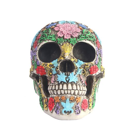 Tête De Crâne En Sucre Floral Coloré, Jouet D'Horreur, Peinture De Tête De Crâne, Accessoires De Décoration D'Halloween, Fournitures D'Ornements De Fête