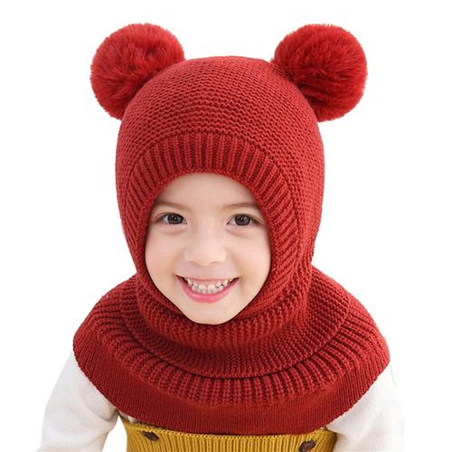 Chapeau D'Hiver En Tricot Pour Bébé, Protège-Oreilles À Double Boule, À La Mode, Coupe-Vent, Balaclavas, Chaud, Solide, Casquettes Pour Enfants