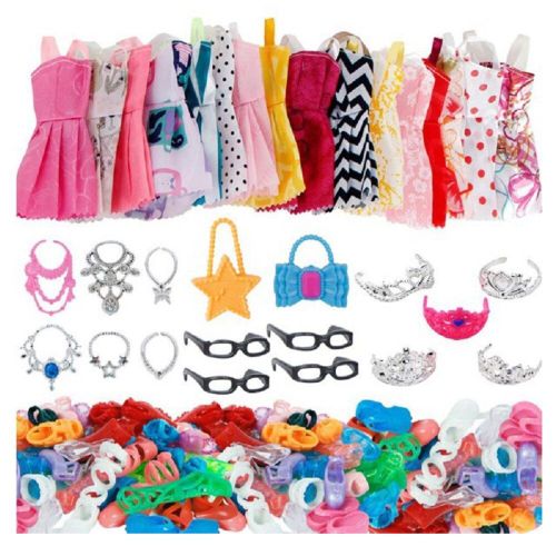 Accessoires Pour Poupée Barbie, Ensemble De 37 Pièces, 10 Robes Et Vêtements, 4 Paires De Lunettes, 6 Colliers, 2 Sacs, 5 Couronnes, 10 Paires De Chaussures Pour Poupées Barbie,