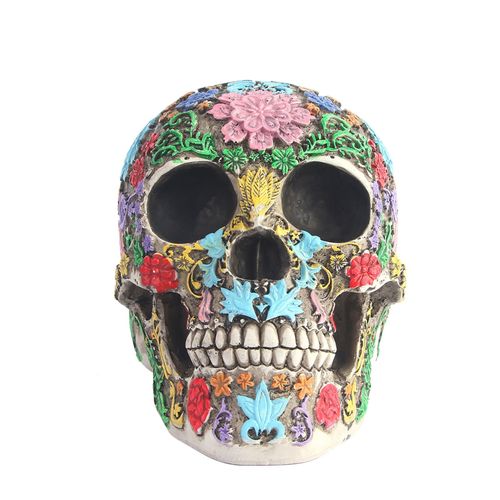 Tête De Crâne En Sucre Floral Coloré, Jouet D'Horreur, Peinture De Tête De Crâne, Accessoires De Décoration D'Halloween, Fournitures D'Ornements De Fête
