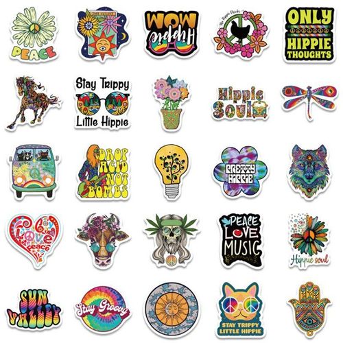 Autocollant Pour Casque D'Ordinateur Portable, 50 Pièces, Couleur Hippie, Cool, Graffiti, Pour Guitare