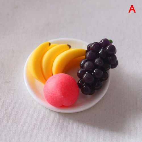 Mini Assiette À Fruits Simulation Échelle 6 Pièces/Ensemble 1/6 1/12, Raisin Banane Pêche, Décoration De Cuisine Pour Maison De Poupée