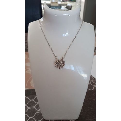 Collier 2 En 1 : Trefle Transformable En 4 Coeurs Argente