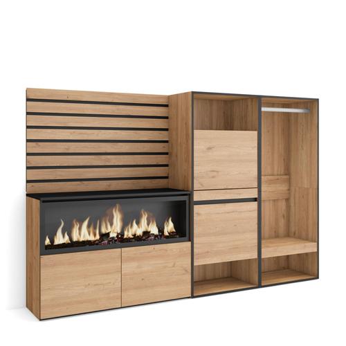 Buffet, Bahut | Meuble De Rangement | 227x145x35 Cm | Chambre À Coucher, Pièce | Cheminée Électrique Xxl | Meuble À Chaussures | Vestiaire Ouvert | Style Moderne | Chêne