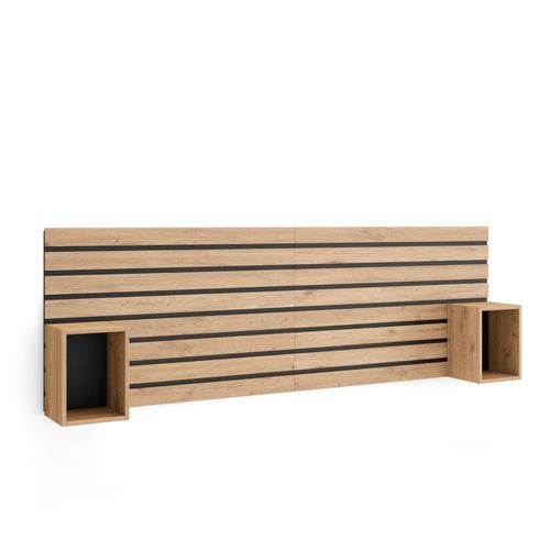 Tête De Lit | Avec Tables De Chevet | 214x70x3 | Lit 120,135,140,150,160 Cm | Panneaux Muraux | Style Moderne | Chêne