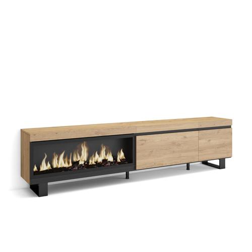 Meuble Tv | Banc Télé | Grand Espace De Rangement | 237x57x35 Cm | Tv Grand Format | Cheminée Électrique Xxl | Design Industriel | Style Moderne | Chêne