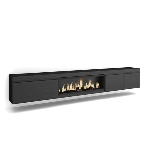 Meuble Tv | Banc Télé | Grand Espace De Rangement | 288x45x35 Cm | Tv Grand Format | Cheminée Électrique Xxl | Suspendu, Mural | Style Moderne | Noir