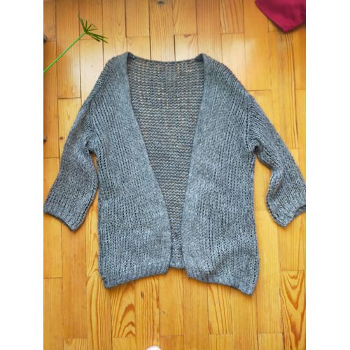 Gilet/Veste Ample En Mohair & Laine Gris Chiné Tu