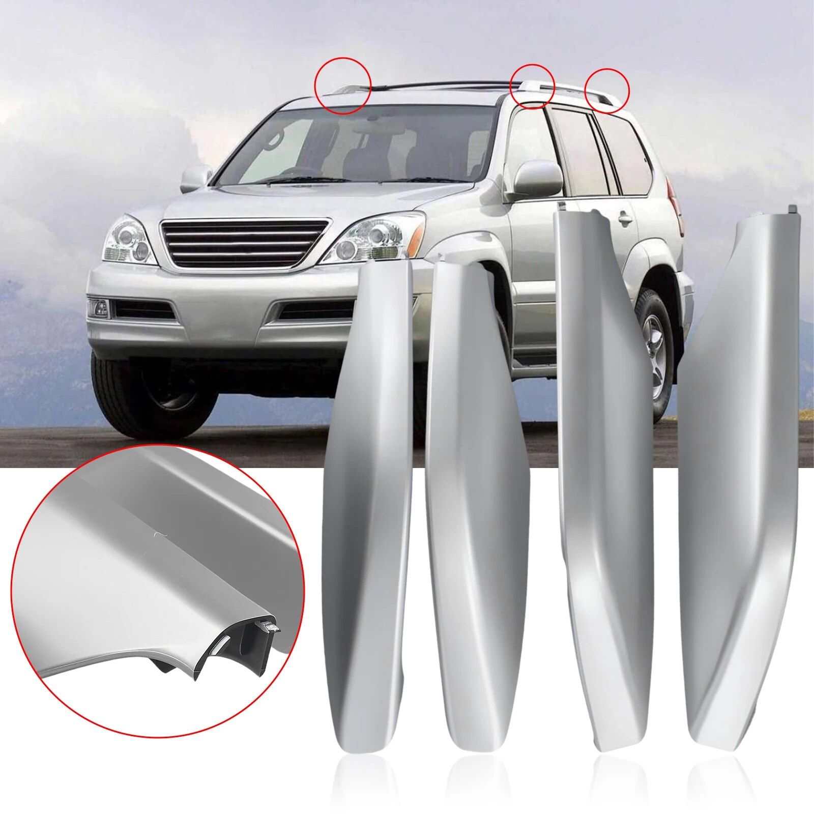 Couvercle D'extrémité De Rail De Toit Argenté T1,Coques De Remplacement Pour Porte-Bagages Lexus Gx470 2003-2009,Pièces De Rechange De Coque D'extrémité De Rail,4 Pièces