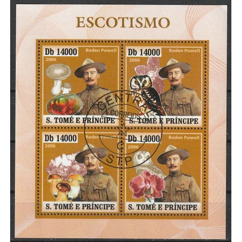 Sao Tomé E Principe, Bloc Oblitéré De Quatre Timbres Baden Powell 2006
