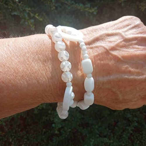 Bracelet Agate Blanche, Et Orbiculaire, Et Corail Blanc