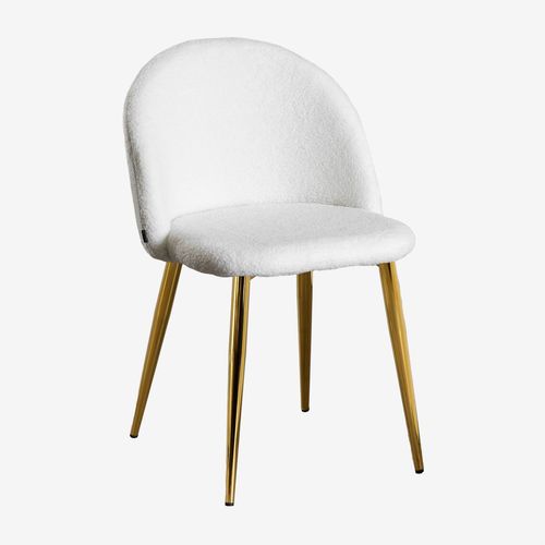 Pack De 2 Chaises De Salle À Manger En Borreguito Kana Blanc Ivoire Doré