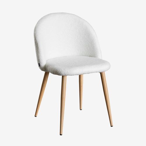 Pack De 4 Chaises De Salle À Manger En Borreguito Kana Blanc Ivoire Bois Naturel