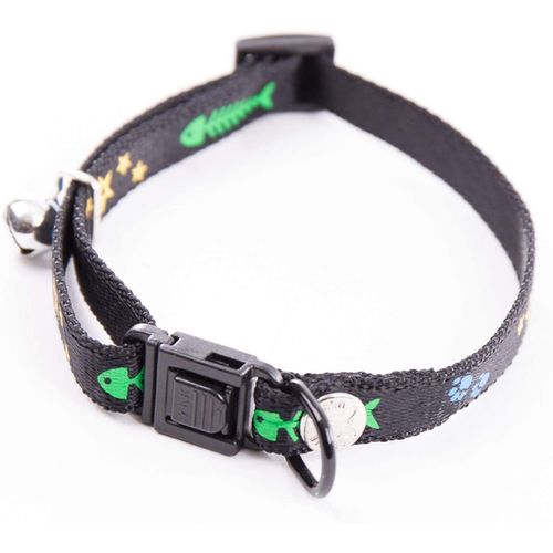 Collier Pour Chat - Nylon - Fish & Stars Noir (25/35cm X 10mm)