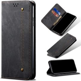 Compatible Avec Etui Xiaomi Poco M3, Flip Jeans Portefeuille Housse Avec Fente Carte, Magnétique Stand+Protecteur D'écran En Verre Trempé*2-Noir