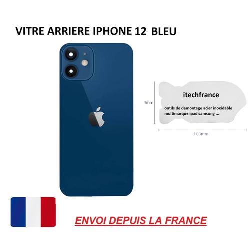 Vitre Arrière Compatible Iphone 12 Bleu 6.1 Qualité Origine En Verre, Coque Cache Batterie Double Face Adhésif, Spatule